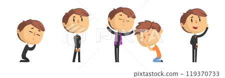 Funny Catholic Man Priest with Cross and Bible Vector Set Funny Catholic Man Priest with Cross and Bible Vector Set 119370733
