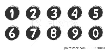 Doodle number, set numeric outline comic figure. 1 to 0 hand drawn numbers. Sketch marker stroke. 119370881