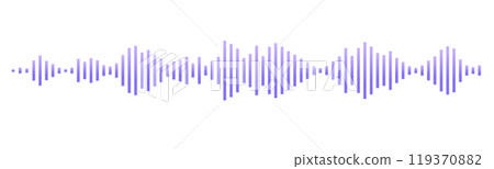 Sound wave or voice message waveform. Podcast, media record, radio signal. Decibel audio record icon isolated on white background. Equalizer line 119370882