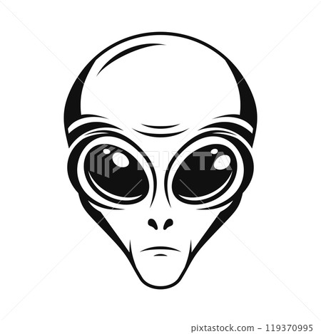Alien Face Monochrome Icon on White Background. Vector Alien Face Monochrome Icon on White Background. Vector 119370995
