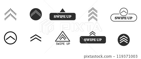 Swipe up slide arrow button, scroll ui icon. Interface simple sign, set of buttons for social media symbol. Swipe up, arrow up buttons Swipe up slide arrow button, scroll ui icon. Interface simple sign, set of buttons for social media symbol. Swipe up, arrow up buttons 119371003