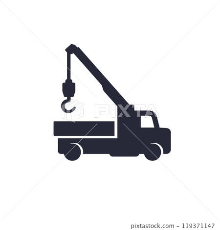 crane truck icon on white, crane vector pictogram 119371147