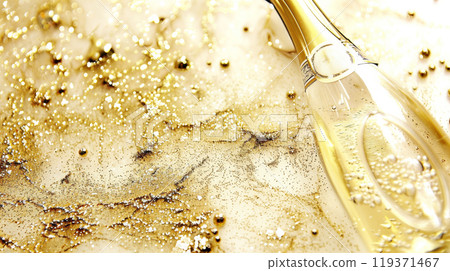 Festive celebration with champagne and golden glitter for luxurious decor and party themes Festive celebration with champagne and golden glitter for luxurious decor and party themes 119371467