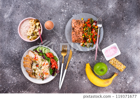 Healthy balanced menu for day Healthy balanced menu for day 119371677