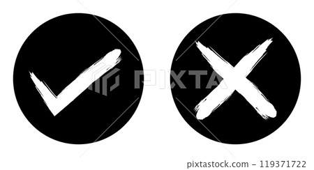 Check and X set black monochrome brush simple handwritten icon material Check and X set black monochrome brush simple handwritten icon material 119371722