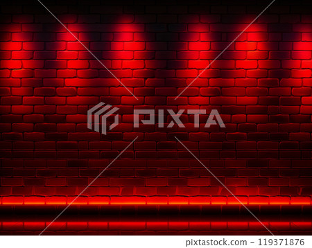 Black brick wall with red light spotlight effect, modern backdrop for promotional events, Black Friday sales, and nightclub interior design concepts Black brick wall with red light spotlight effect, modern backdrop for promotional events, Black Friday sales, and nightclub interior design concepts 119371876