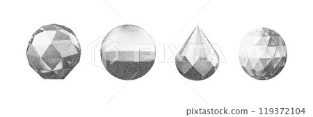 Cube, cylinder, triangle, rhombus with grainy dot texture. 119372104