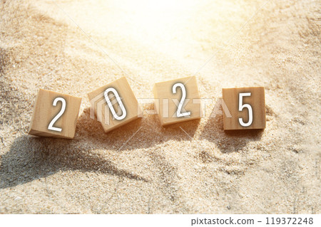 New Year 2025 concept, wooden blocks displaying the numbers 2025 119372248