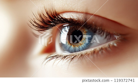 Macro image of long, fluttering eyelashes 119372741