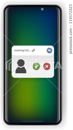 Modern Smartphone Interface Displaying Incoming Call Notification with Accept and Reject Options Modern Smartphone Interface Displaying Incoming Call Notification with Accept and Reject Options 119372823