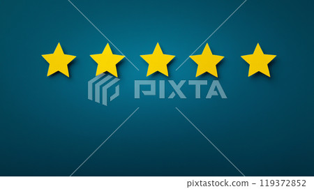 Gold five star shape on background. The best excellent business services rating customer experience concept. 119372852