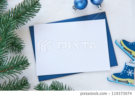 Christmas Card Mockup, Holiday Greeting Card or Invitation Empty Template 119373074