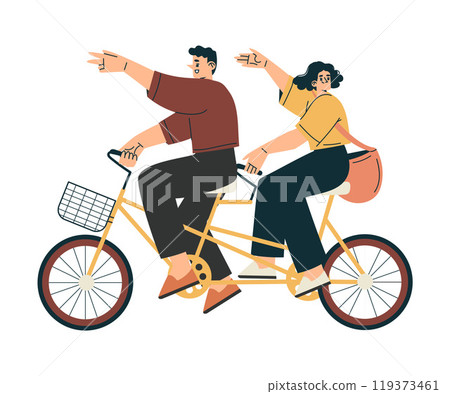 Man and Woman Character Riding Bicycle in the City Vector Illustration 119373461