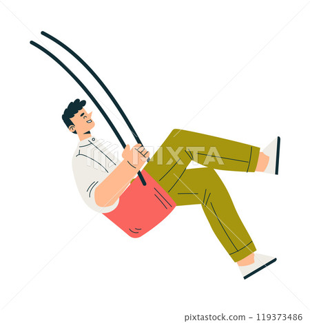 Man Character on Swing Hang with Rope Enjoy Recreation Vector Illustration Man Character on Swing Hang with Rope Enjoy Recreation Vector Illustration 119373486