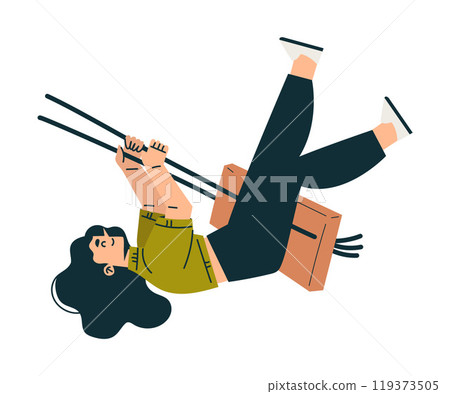 Woman Character on Swing Hang with Rope Enjoy Recreation Vector Illustration 119373505