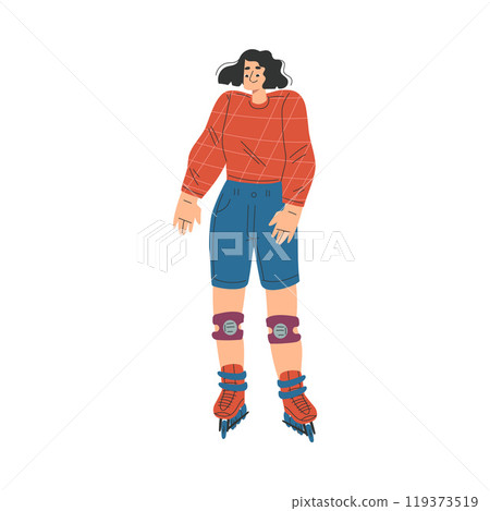 Woman Character Roller Skating Ride on Rollers Vector Illustration Woman Character Roller Skating Ride on Rollers Vector Illustration 119373519