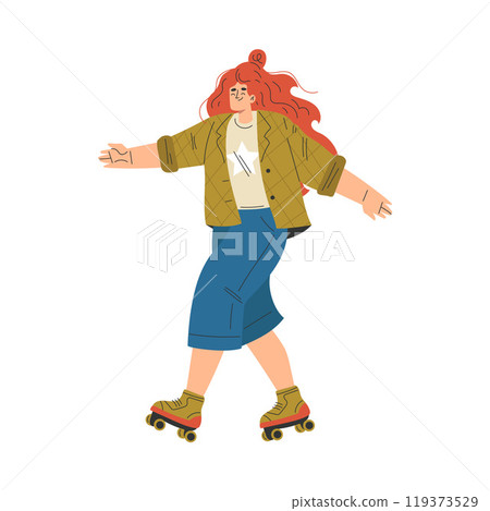 Redhead Woman Character Roller Skating Ride on Rollers Vector Illustration Redhead Woman Character Roller Skating Ride on Rollers Vector Illustration 119373529