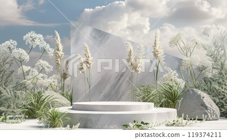 Calm, nature, beauty product presentation podium platform background. Wellness, beauty, health, relaxing marketing mockup 119374211