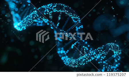 A blue digital DNA model is rendered with a dark background. 119375207
