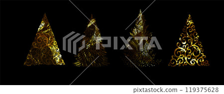 Golden spruce. Happy new year . hand drawing. Not AI, Vector illustrations. Golden spruce. Happy new year . hand drawing. Not AI, Vector illustrations. 119375628