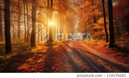 Sunny autumn day in the forest 119376085