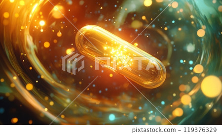 A luminous capsule floats within a vibrant whirlpool of glowing particles, creating a mesmerizing effect A luminous capsule floats within a vibrant whirlpool of glowing particles, creating a mesmerizing effect 119376329
