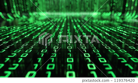 A digital background of green binary code flowing in a stream. 119376420