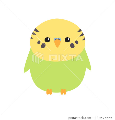 Vector flat hand drawn green budgie parrot 119376666