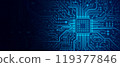 Illustration of computer processor chip on circuit board, empty space. Panorama 119377846