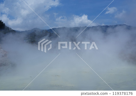 The Sikidang crater in Dieng features a greenish, acidic pool The Sikidang crater in Dieng features a greenish, acidic pool 119378176