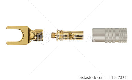 Gold and Silver Fork Terminal Connector Isolated on White Gold and Silver Fork Terminal Connector Isolated on White 119378261