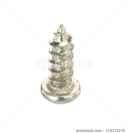 Close Up of a Silver Metal Screw Isolated on White 119378270
