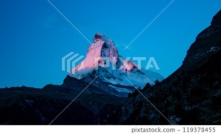 From Zermatt: Matterhorn before dawn, colored by the morning glow From Zermatt: Matterhorn before dawn, colored by the morning glow 119378455