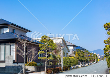 Houses and blue sky in a new residential area 119378591