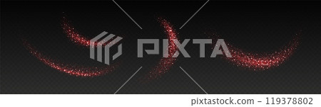 Red glitter splashes, shiny star dust explosion, shimmer spray effect, festive holiday particles 119378802