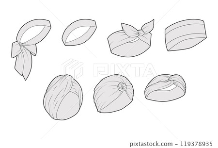 Set of Headband - Turban Scarf Tie Headscarf Summer Head Fashion accessory clothing technical illustration. Vector Set of Headband - Turban Scarf Tie Headscarf Summer Head Fashion accessory clothing technical illustration. Vector 119378935