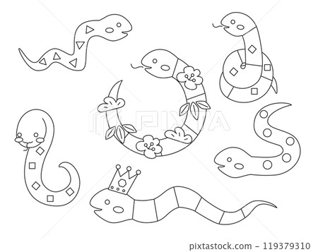 一組線條畫蛇人物插圖,可用於蛇年新年賀卡。 一組線條畫蛇人物插圖,可用於蛇年新年賀卡。 119379310