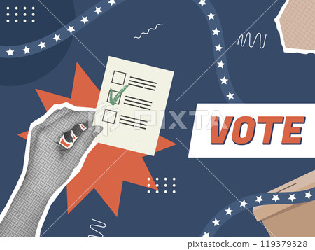 Trendy halftone election collage 119379328