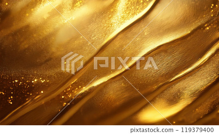 Vivid golden texture with fluid, organic shapes creating a luxurious pattern 119379400