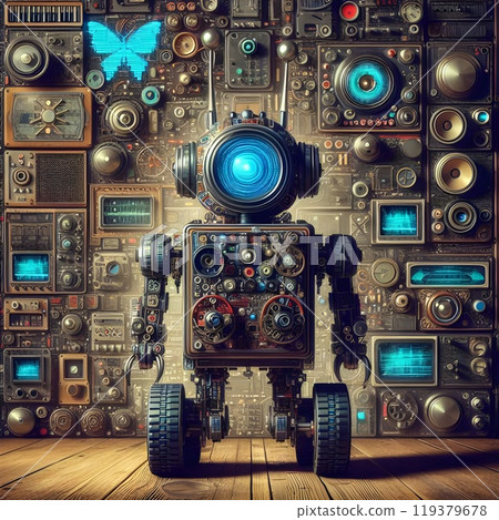A captivating image of a vintage-inspired robot. 119379678