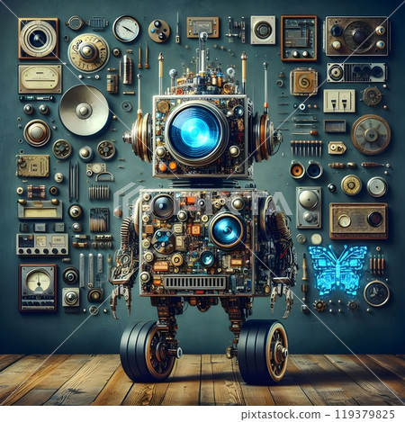 A captivating image of a vintage-inspired robot. 119379825