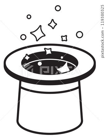 Magician top hat line icon. Magic trick symbol 119380325