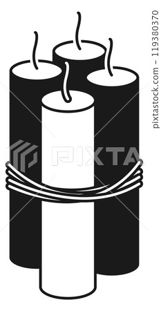 Dynamite black icon. Tied explosive with fuse symbol 119380370
