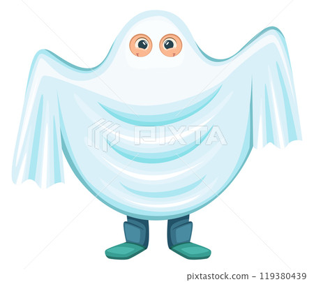 Kid in ghost costume. Halloween party cartoon mascot 119380439