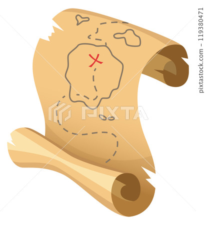 Ancient treasure map pirate parchment cartoon icon Ancient treasure map pirate parchment cartoon icon 119380471