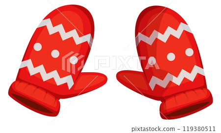 Red mittens cartoon icon. Wool winter accessories 119380511