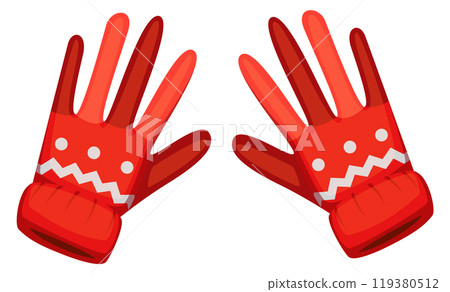 Knitted gloves. Red warm hand winter accessory 119380512