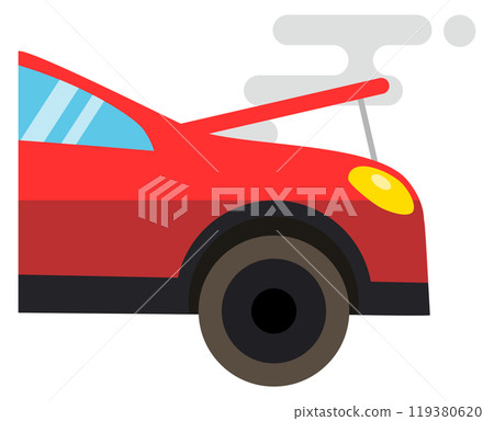 Broken car with open hood smoked. Transport accident Broken car with open hood smoked. Transport accident 119380620