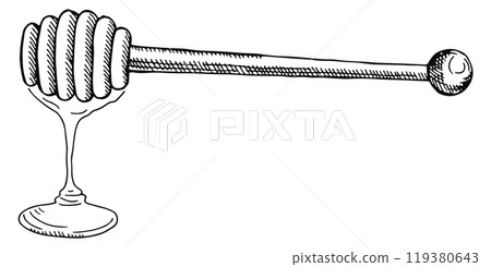Honey dipper sketch. Wooden spoon. Apiary stick 119380643