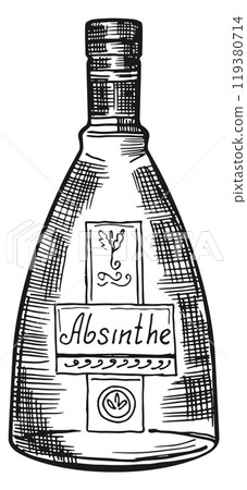 Absinthe engraving. Alcohol beverage menu hand drawn illustration 119380714